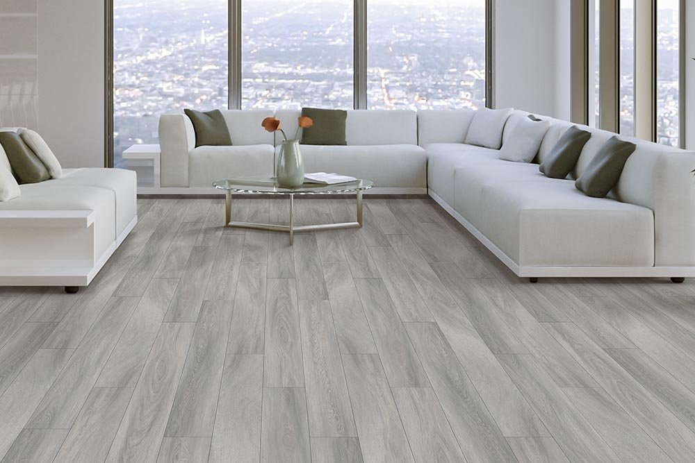 Living Room Gray Greige Luxury Vinyl Plank LVP -  At Home Floors in Largo, MN